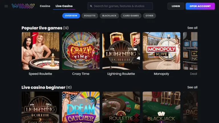 Winny Casino Screenshot 3