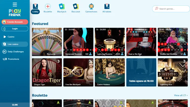 PlayFrank Casino Screenshot 3