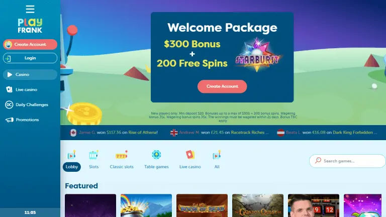 PlayFrank Casino Screenshot 1
